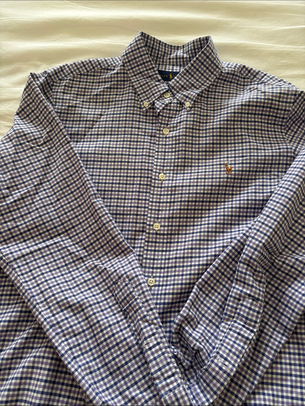 Polo by Ralph Lauren Men’s Purple and White Plaid Button-Down Shirt